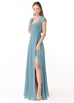 Azazie Hainsly Robes de demoiselle d'honneur Robe Trapèze en Mousseline de soie Encolure en Forme de Cœur Bleu Maussade image3