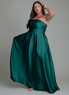 Azazie Lucienne Bridesmaid Dresses Peacock A-Line Strapless Stretch Satin Convertible Dress image9