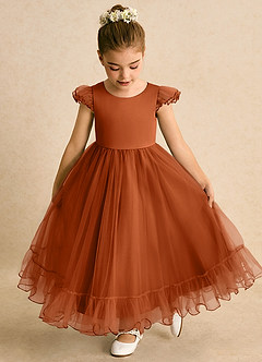 Azazie Phebs Flower Girl Dresses Burnt Orange A-Line Tulle Dress image7