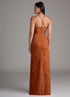 Azazie Eren Bridesmaid Dresses Burnt Orange Sheath One Shoulder Floral Burnout Dress image2