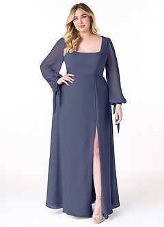 Azazie Leonia Bridesmaid Dresses Stormy A-Line Long Sleeve Chiffon Dress image8