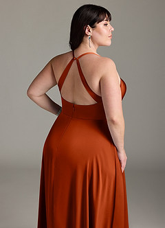 Azazie Davis Brautjungfernkleider A-Linie Plissee Stretch-Satin Kleid Paprika image12