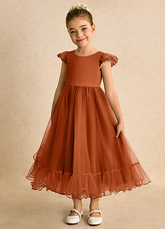 Azazie Phebs Flower Girl Dresses Burnt Orange A-Line Tulle Dress image1