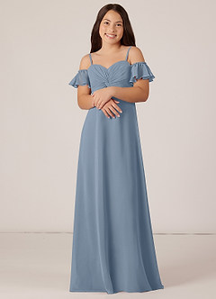 Azazie Juna Junior Dusty Blue A-Line Off the Shoulder Chiffon Dress image4