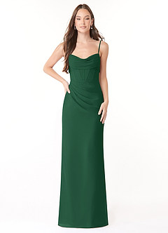 Azazie Mai Abiti da Damigella Abito Tubino in Chiffon Plissettato Verde Scuro image1