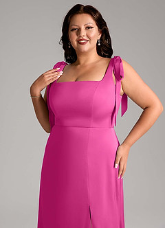 Azazie Frostine Bridesmaid Dresses Fuchsia A-Line Bow Stretch Satin Dress image10