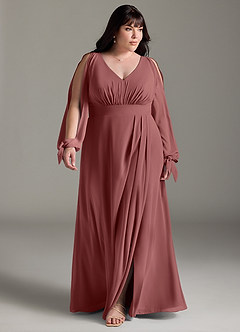 Azazie Matilda Bridesmaid Dresses Amethyst A-Line Long Sleeve Chiffon Dress image14