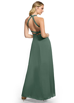 Azazie Clarice Bridesmaid Dresses Sea Moss A-Line Halter Chiffon Dress image4