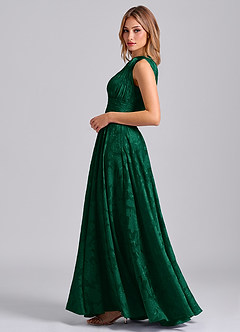 Azazie Charlize Robes de demoiselle d'honneur Robe Trapèze en Blumen-Burnout Une épaule émeraude image3