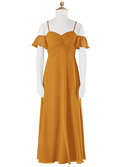 Azazie Juna Junior Robe Trapèze en Mousseline de soie Épaule décolletée Caramel écossais image6