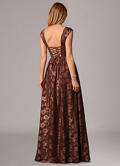 Azazie Hazel Bridesmaid Dresses Espresso A-Line Corset Floral Burnout Dress image5