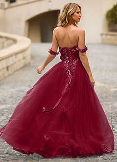 Eleanor Burgundy 3D Floral Lace Prom Dress image8