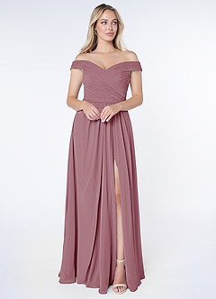 Azazie Audrianna Bridesmaid Dresses Vintage Mauve A-Line Off-The-Shoulder Gathered Chiffon Convertible Dress image1