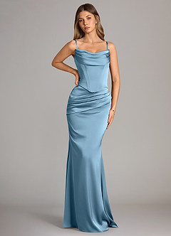 Azazie Sorrel Bridesmaid Dresses Steel Blue Mermaid Strapless Stretch Satin Convertible Dress image6