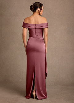 Azazie Beah Mother of the Bride Dresses Desert Rose Sheath Off the Shoulder Stretch Satin Dress image3