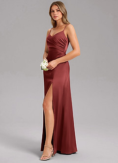 Azazie Azuree Bridesmaid Dresses Terracotta A-Line Pleated Stretch Satin Dress image4