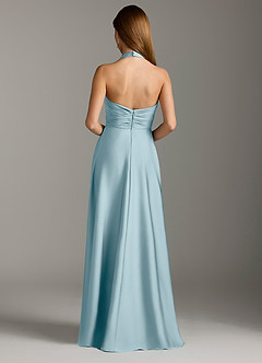 Azazie Tessie Robes de demoiselle d'honneur Robe Trapèze en Satin extensible Plissée Bleu Maussade image2