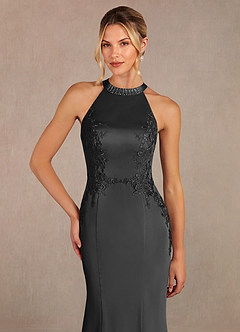 Azazie Tyra Abiti per la Madre della Sposa Abito Sirena in Raso Elasticizzato Pizzo Nero image4