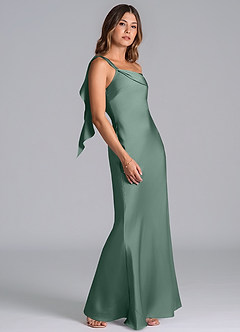 Azazie Driea Brudtärnklänningar Klä av Sjöjungfru i Stretch Satin Ena axeln Eukalyptus image5