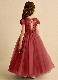 Azazie Puff Flower Girl Dresses Rust Ball-Gown Lace Tulle Dress image7