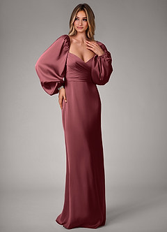 Azazie Sonata Brudtärnklänningar Klänning av Tubklänning i Stretch Satin Långärmad Merlot Konvertibel image4