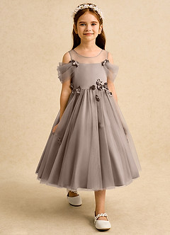 Azazie Juni Abiti da Ragazza di Fiori Abito Principessa in Tulle Plissettato Taupe image7
