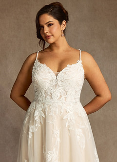 Azazie Lorenza Wedding Dresses Diamond White Champagne A-Line V-Neck Sequins Tulle Dress image13