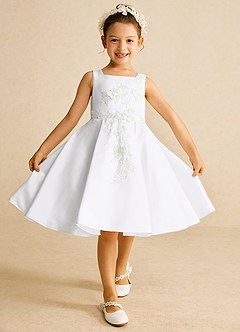 Azazie Kata vestidos de niña de las flores Vestido de Blanco de Satin Mate de Corte En A con Encaje image2