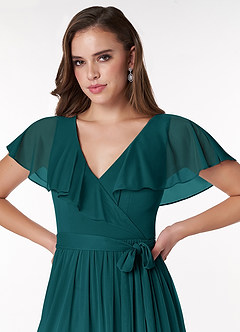 Azazie Jael Bridesmaid Dresses Peacock A-Line V-Neck Mesh Dress image5