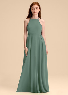 Azazie Arianthe Junior Eucalyptus A-Line Pleated Chiffon Dress image4