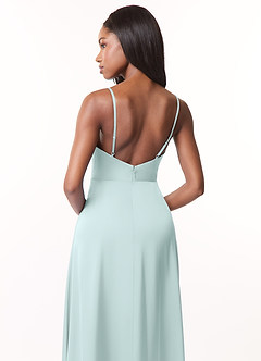 Azazie Brielle Bridesmaid Dresses Sea Glass A-Line Cowl Spaghetti Straps Stretch Satin Dress image5