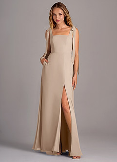 Azazie Debra Bridesmaid Dresses Taupe A-Line with Pockets Chiffon Convertible Dress image1