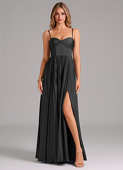 Azazie Akiko Brautjungfernkleider A-Linie Herzausschnitt Stretch-Satin Kleid Schwarz image1