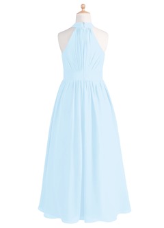 Azazie Iman Junior Sky Blue A-Line Pleated Chiffon Dress image7