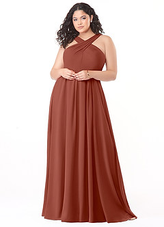 Azazie Dixie Bridesmaid Dresses Auburn A-Line Halter Pleated Chiffon Dress image7