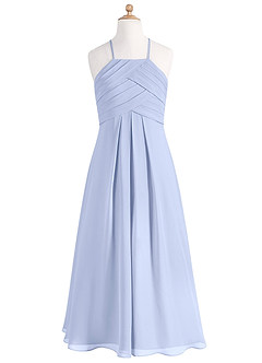 Azazie Ginger Junior A-Linie Plissee Chiffon Kleid Eis image7
