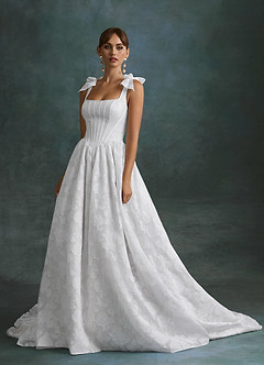Azazie Rosalinda Wedding Dresses Diamond White Ball-Gown with Pockets Floral Burnout Dress image1
