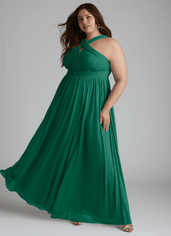 Azazie Hillian Robes de demoiselle d'honneur Robe Trapèze en Maille Dos nu plissé émeraude image11