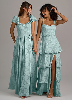 Azazie Romie Bridesmaid Dresses Mist A-Line Corset Floral Burnout Dress image7