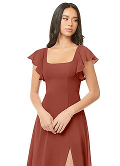 Azazie Bondi Brautjungfernkleider A-Linie Gestreift Chiffon Kleid Rotbraun image6