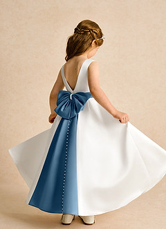 Azazie Cherry Flower Girl Dresses Ivory Bermuda Ball-Gown Pleated Matte Satin Dress image4