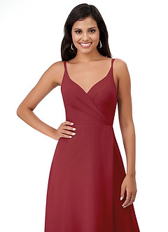 Azazie Lennon Bridesmaid Dresses Pomegranate A-Line Lace Chiffon Dress image6