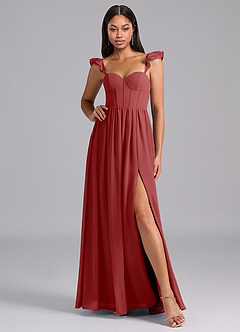 Azazie Denisse Jurken voor bruidsmeisjes Jurk van Chiffon met A-Lijn Ruches Roest image5