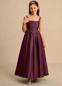 Azazie Mochi Girls Formal Abiti da Ragazza di Fiori Abito Principessa in Raso Opaco Plissettato Cabernet image5