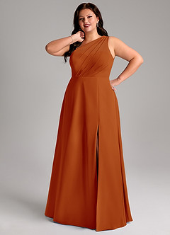 Azazie Phaedra Robes de demoiselle d'honneur Robe Trapèze en Mousseline de soie Une épaule Paprika image13