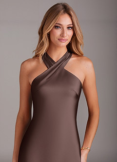 Azazie Doretta Bridesmaid Dresses Ganache Mermaid Pleated Stretch Satin Dress image5