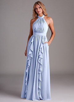 Azazie Avary Bridesmaid Dresses Ice A-Line Pleated Chiffon Dress image4
