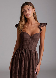 Azazie Denisse Jurken voor bruidsmeisjes Jurk van Bloemen Burn-out met A-Lijn Ruches Ganache image4