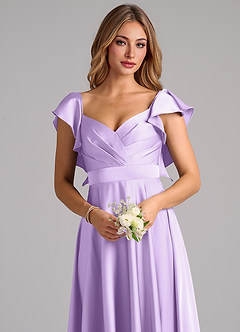 Azazie Leilani Bridesmaid Dresses Lilac A-Line Ruched Stretch Satin Dress image5