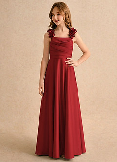 Azazie Rosita Girls Formal Flower Girl Dresses Pomegranate A-Line Pleated Stretch Satin Dress image4